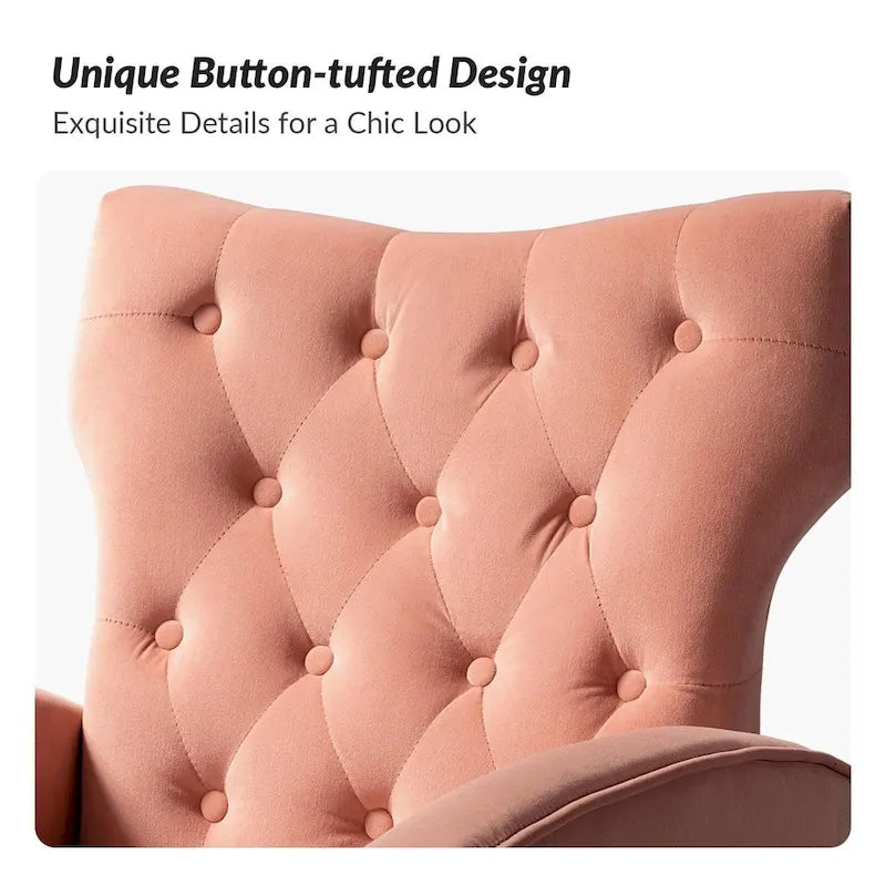 Fauteuil contemporain en velours capitonné à dossier haut avec pieds évasés en métal doré
