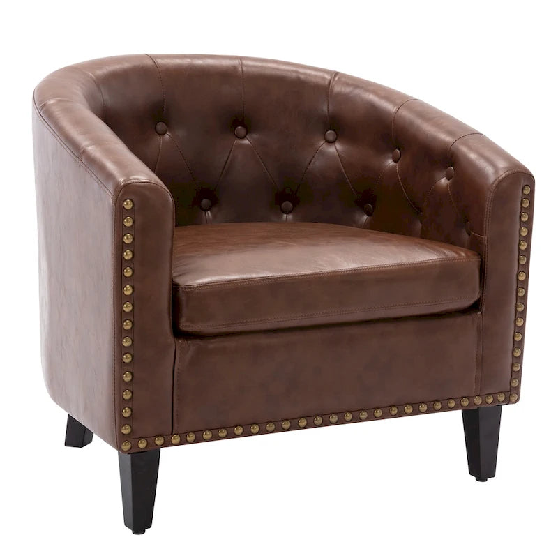 Fauteuil de club contemporain en similicuir PU avec accoudoirs encastrés et garniture cloutée