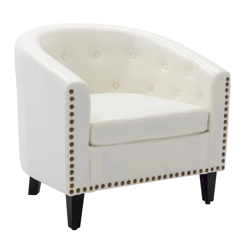 Fauteuil de club contemporain en similicuir PU avec accoudoirs encastrés et garniture cloutée