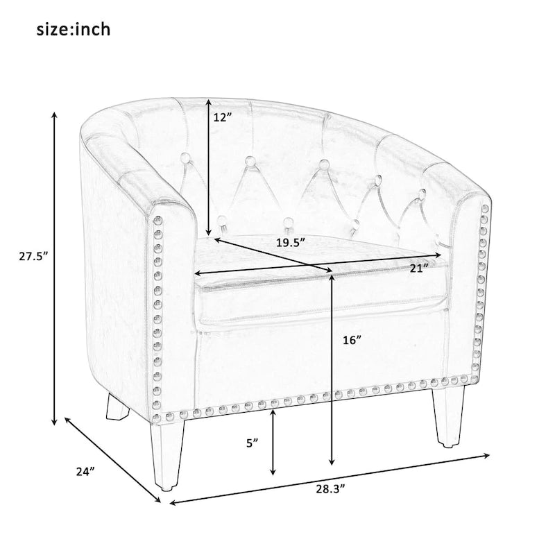 Fauteuil de club contemporain en similicuir PU avec accoudoirs encastrés et garniture cloutée