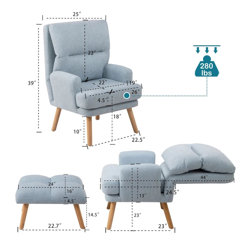 Fauteuil d'appoint en tissu avec pouf