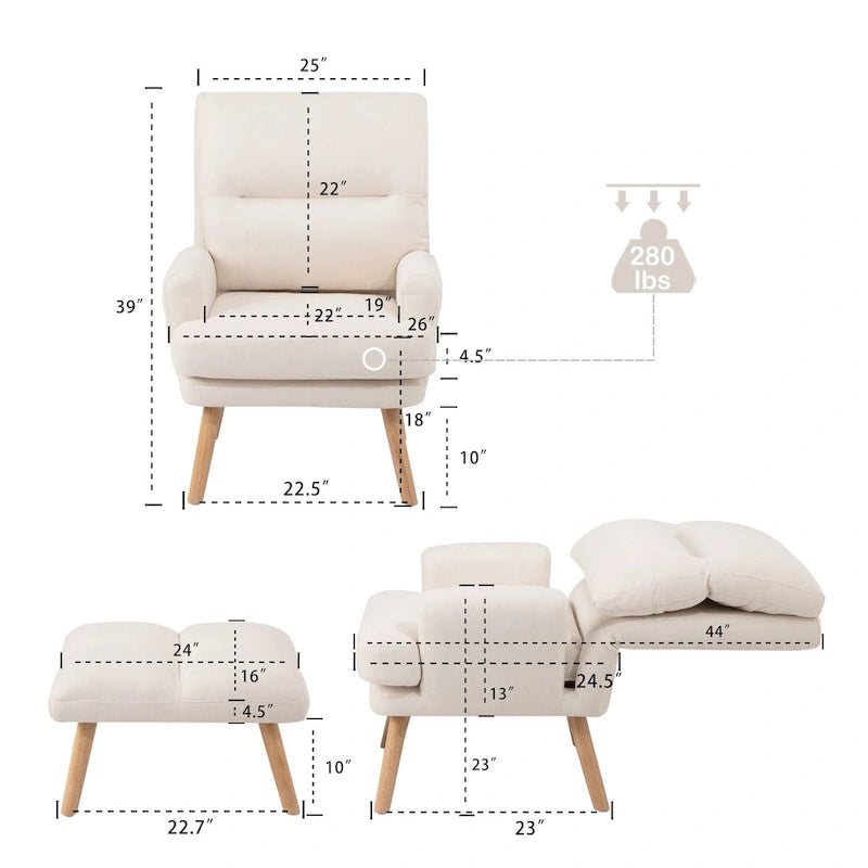 Fauteuil d'appoint en tissu avec pouf