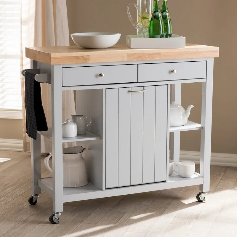 Desserte de cuisine en bois gris style ferme