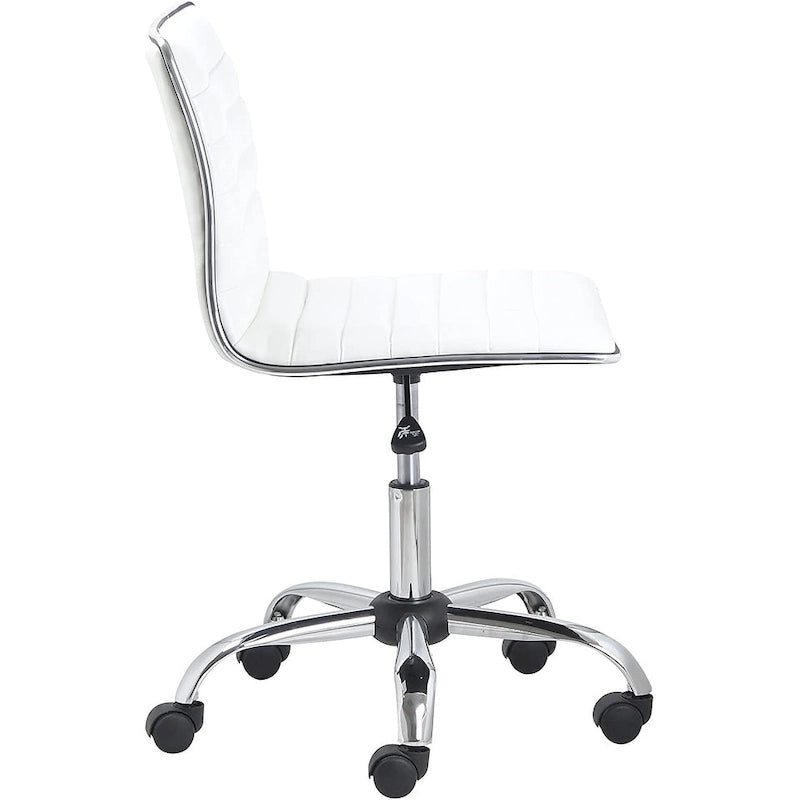 Fauteuil de bureau pivotant en cuir blanc côtelé sans accoudoirs à dossier mi-hauteur