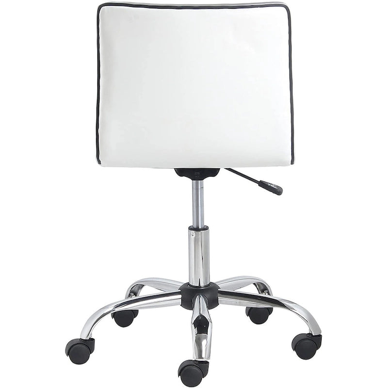 Fauteuil de bureau pivotant en cuir blanc côtelé sans accoudoirs à dossier mi-hauteur