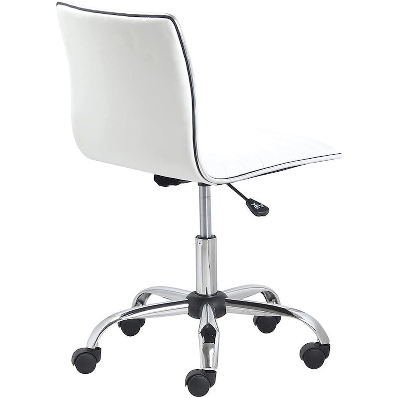 Fauteuil de bureau pivotant en cuir blanc côtelé sans accoudoirs à dossier mi-hauteur