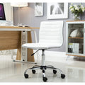 Fauteuil de bureau pivotant en cuir blanc côtelé sans accoudoirs à dossier mi-hauteur