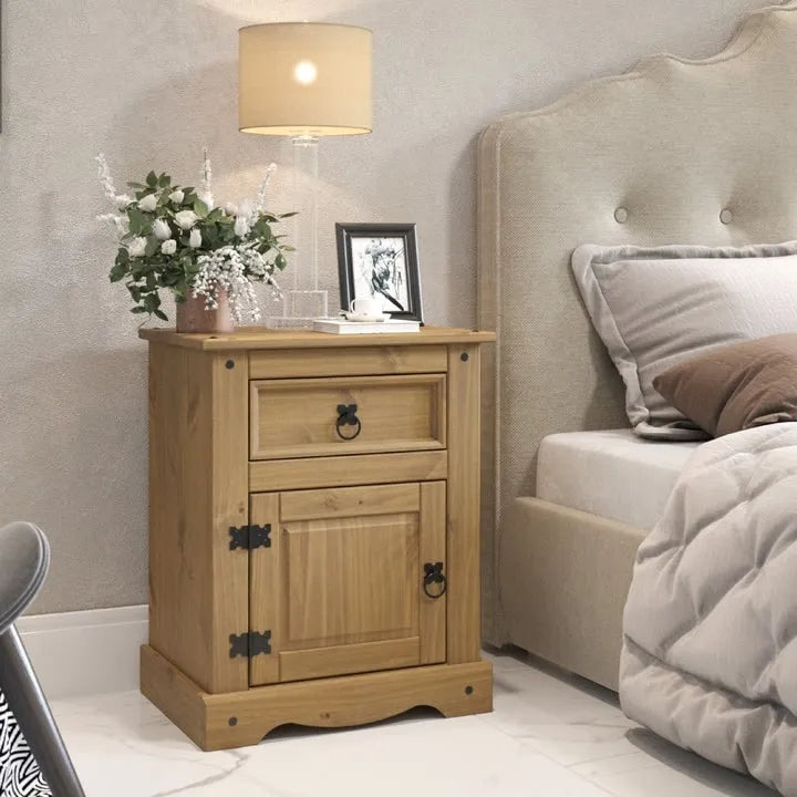 Table de chevet en bois à une porte et un tiroir