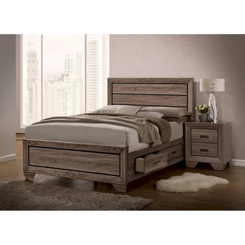 Lit en bois taupe délavé