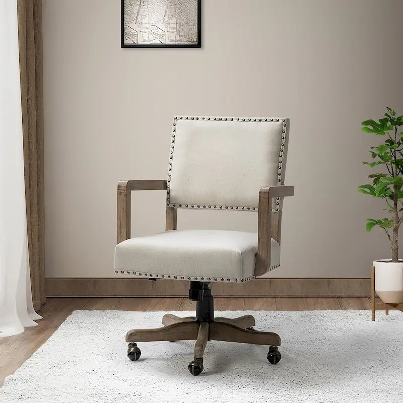 Chaise de bureau moderne pivotante, réglable en hauteur, avec garniture cloutée.