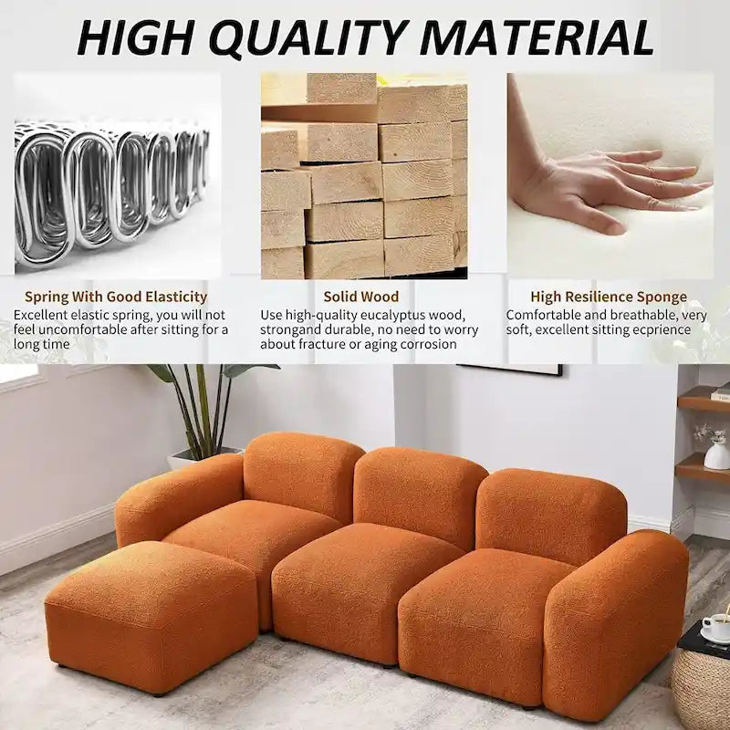 Canapé 3 places rembourré avec méridienne pour salon