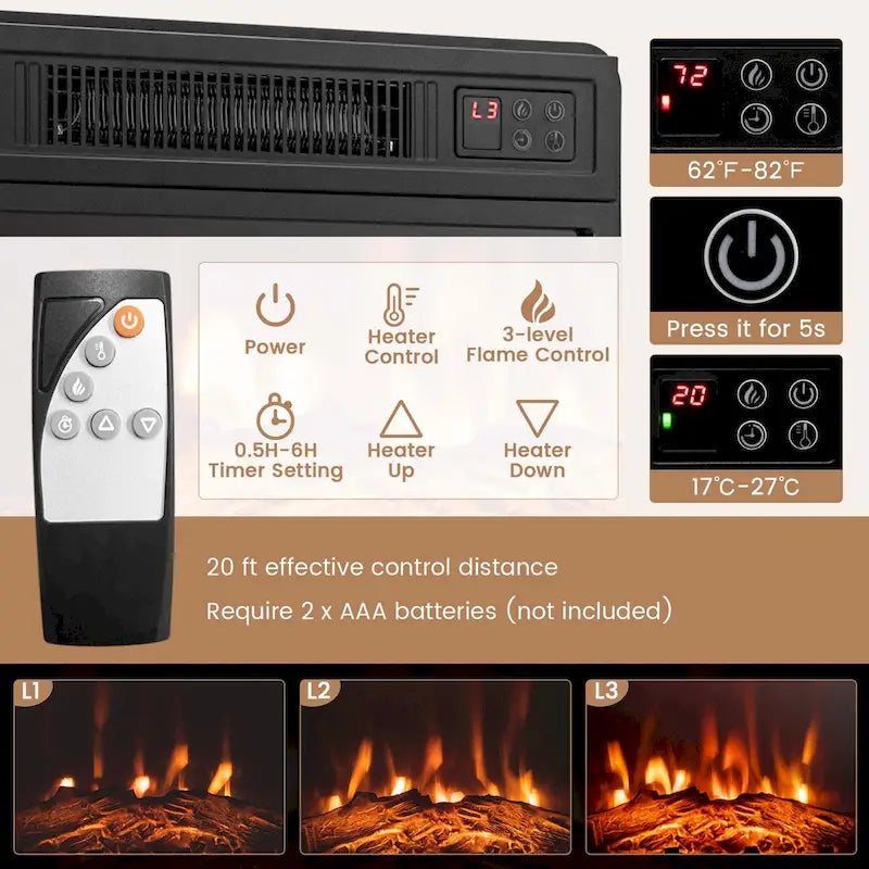 Meuble TV Cheminée avec lumières LED et foyer électrique de 18 pouces pour - Voir détails