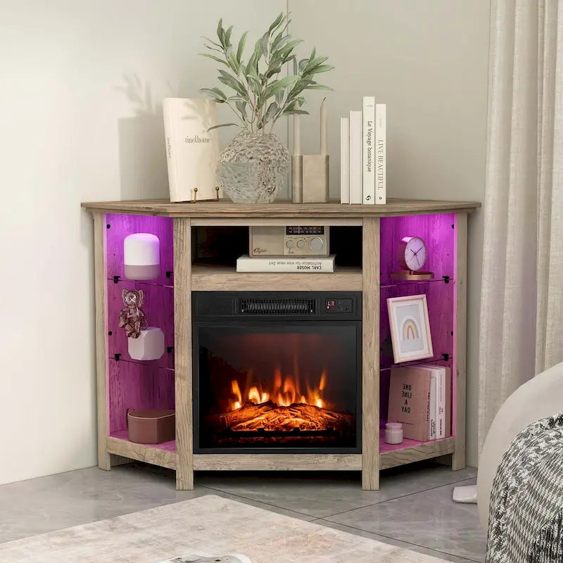 Meuble TV Cheminée avec lumières LED et foyer électrique de 18 pouces pour - Voir détails