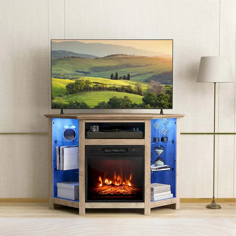 Meuble TV Cheminée avec lumières LED et foyer électrique de 18 pouces pour - Voir détails