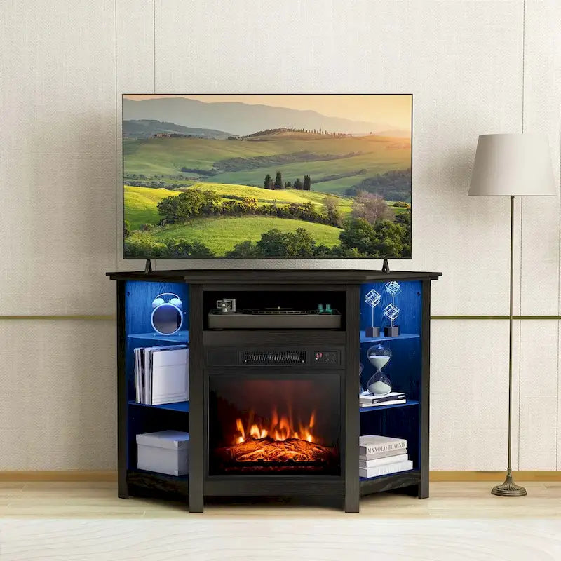 Meuble TV Cheminée avec lumières LED et foyer électrique de 18 pouces pour - Voir détails