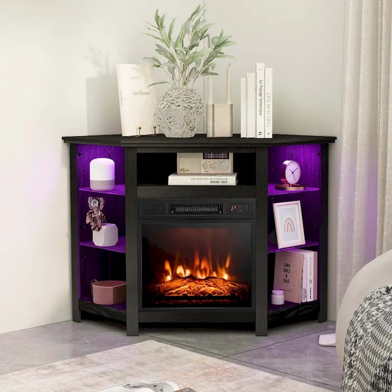 Meuble TV Cheminée avec lumières LED et foyer électrique de 18 pouces pour - Voir détails