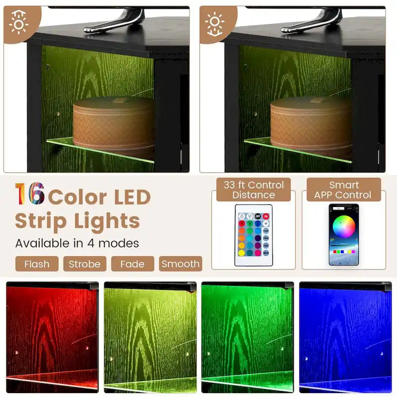 Meuble TV Cheminée avec lumières LED et foyer électrique de 18 pouces pour - Voir détails