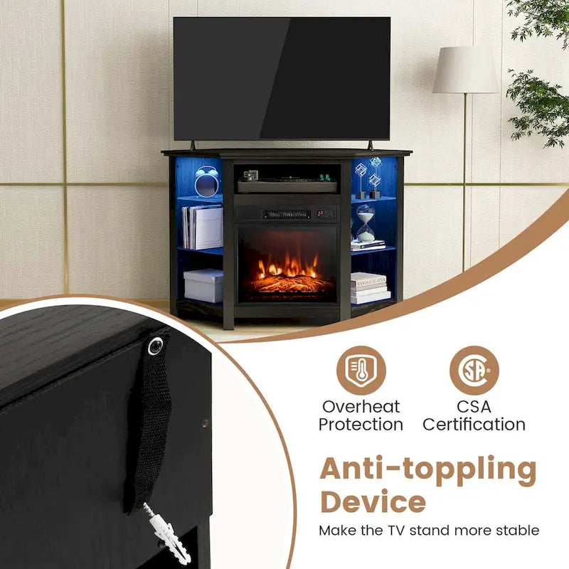 Meuble TV Cheminée avec lumières LED et foyer électrique de 18 pouces pour - Voir détails