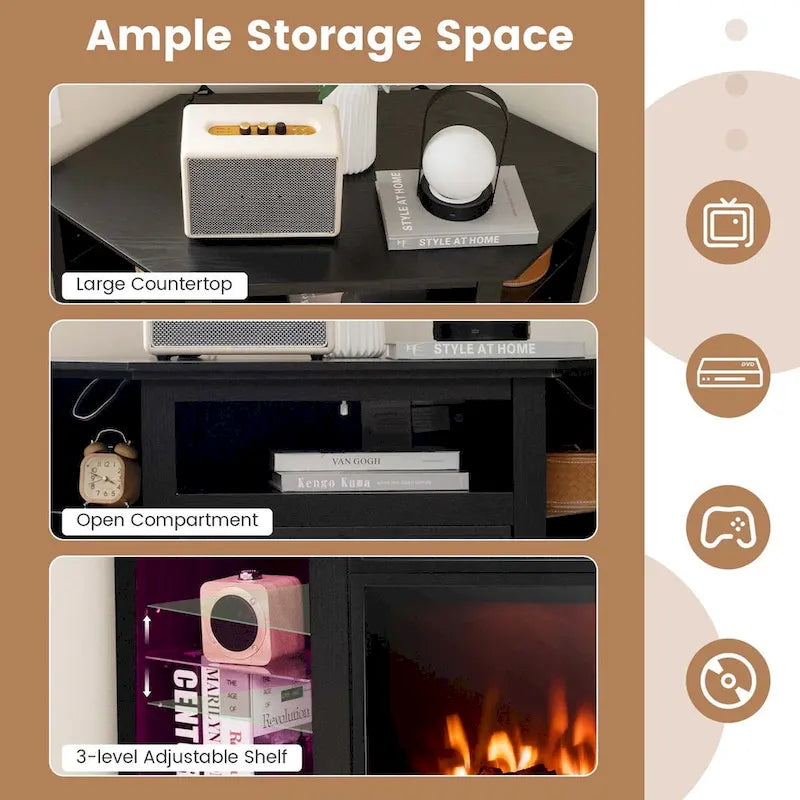 Meuble TV Cheminée avec lumières LED et foyer électrique de 18 pouces pour - Voir détails