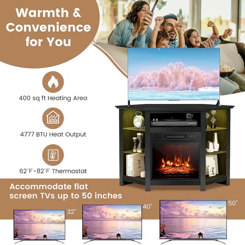 Meuble TV Cheminée avec lumières LED et foyer électrique de 18 pouces pour - Voir détails