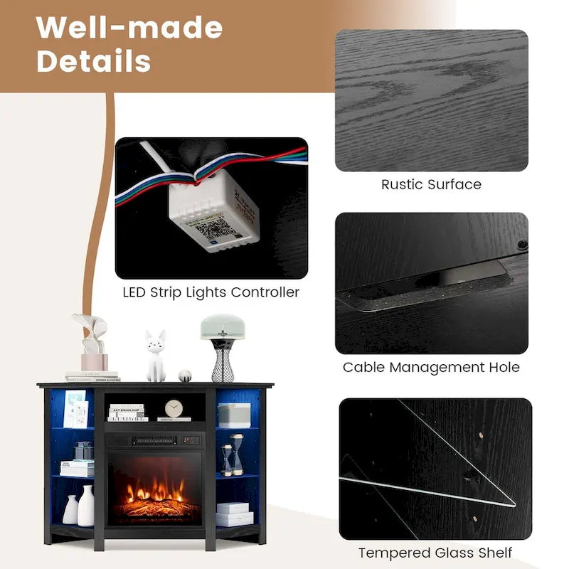 Meuble TV Cheminée avec lumières LED et foyer électrique de 18 pouces pour - Voir détails