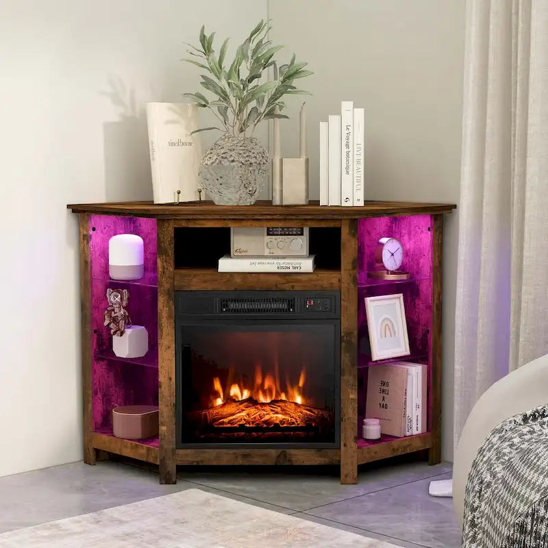 Meuble TV Cheminée avec lumières LED et foyer électrique de 18 pouces pour - Voir détails