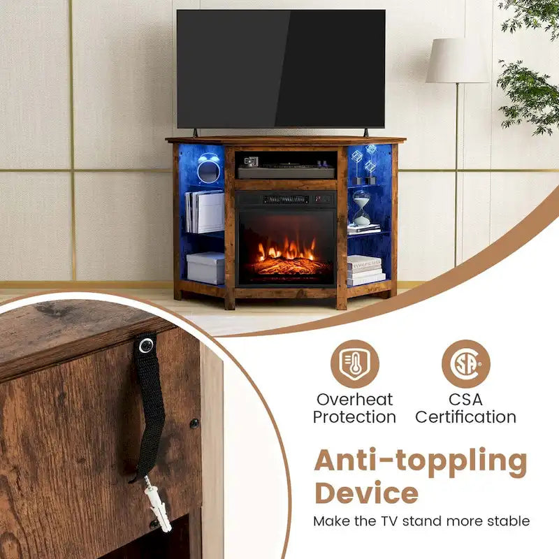 Meuble TV Cheminée avec lumières LED et foyer électrique de 18 pouces pour - Voir détails