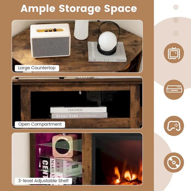 Meuble TV Cheminée avec lumières LED et foyer électrique de 18 pouces pour - Voir détails
