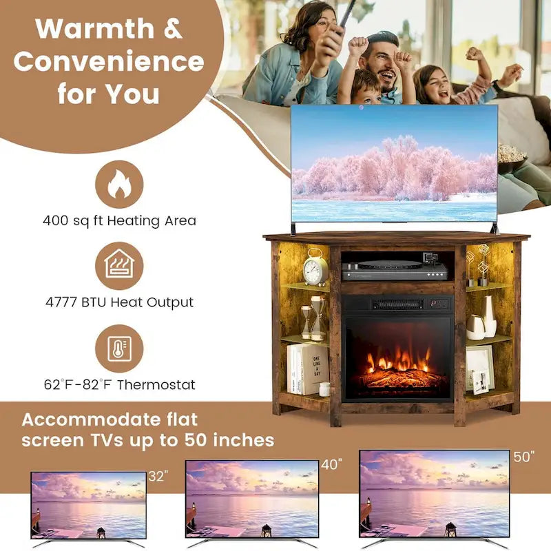 Meuble TV Cheminée avec lumières LED et foyer électrique de 18 pouces pour - Voir détails