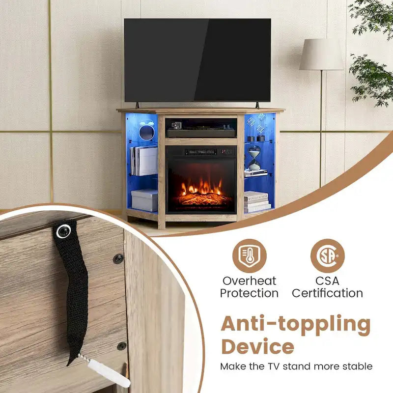 Meuble TV Cheminée avec lumières LED et foyer électrique de 18 pouces pour - Voir détails