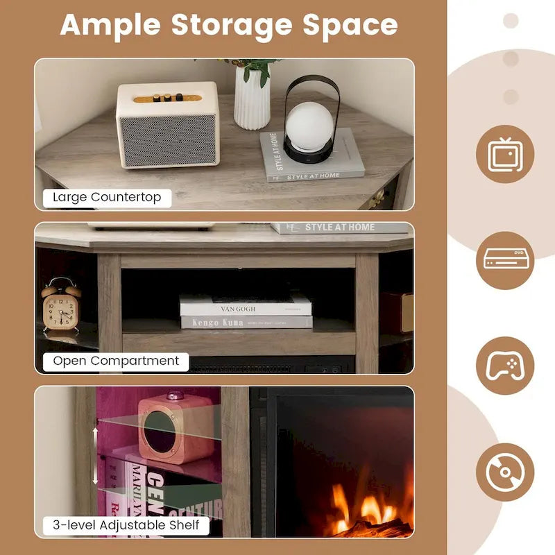 Meuble TV Cheminée avec lumières LED et foyer électrique de 18 pouces pour - Voir détails