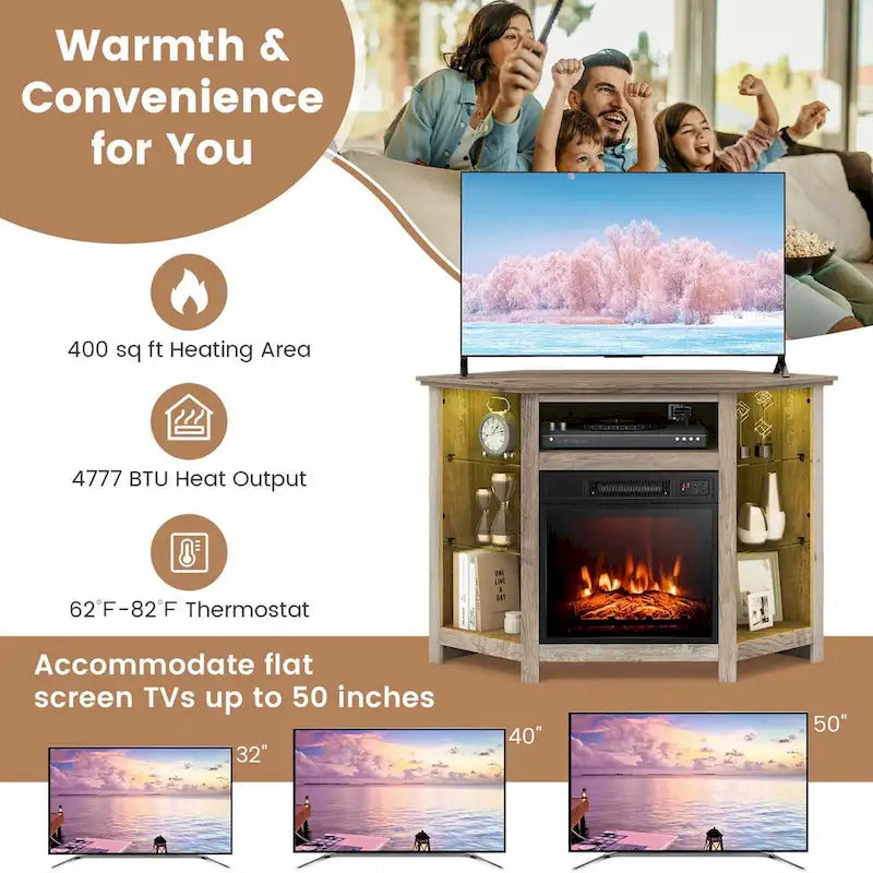 Meuble TV Cheminée avec lumières LED et foyer électrique de 18 pouces pour - Voir détails