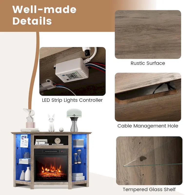 Meuble TV Cheminée avec lumières LED et foyer électrique de 18 pouces pour - Voir détails