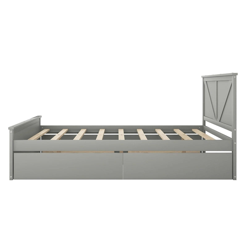 Lit plateforme en bois avec 4 tiroirs de rangement et pieds de soutien