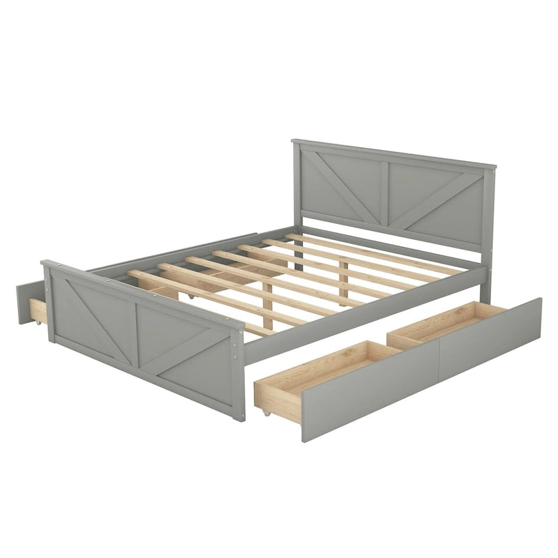 Lit plateforme en bois avec 4 tiroirs de rangement et pieds de soutien