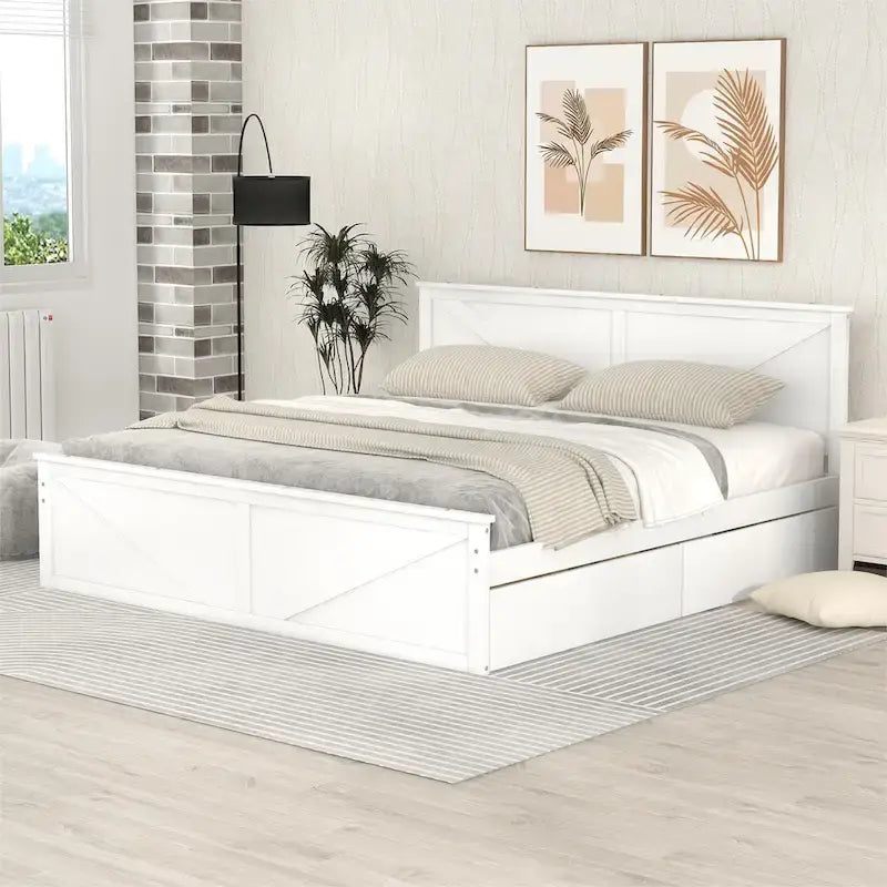 Lit plateforme en bois avec 4 tiroirs de rangement et pieds de soutien