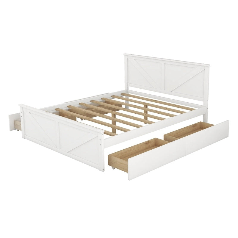 Lit plateforme en bois avec 4 tiroirs de rangement et pieds de soutien