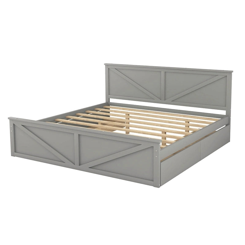 Lit plateforme en bois avec 4 tiroirs de rangement et pieds de soutien