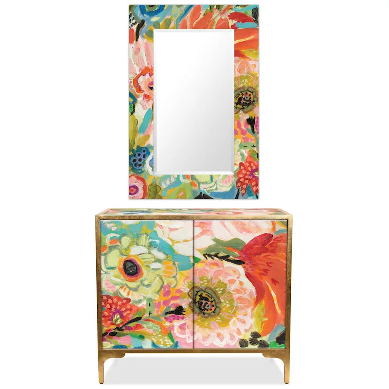 Table d'appoint et miroir d'armoire en verre imprimé