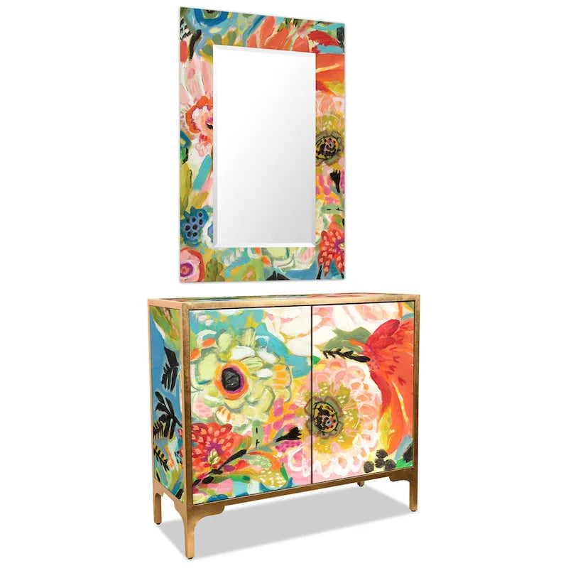 Table d'appoint et miroir d'armoire en verre imprimé