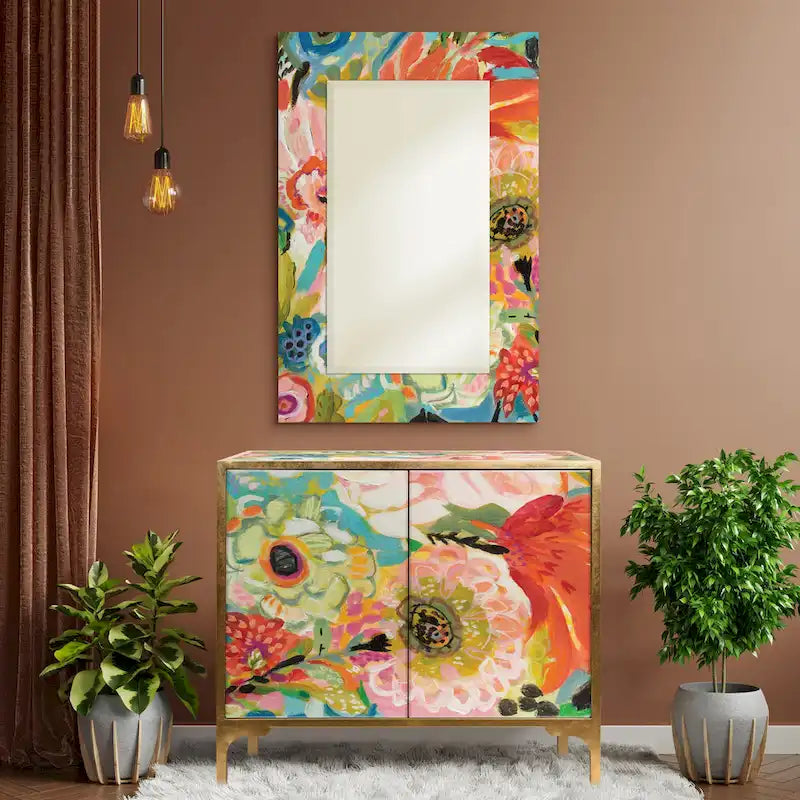 Table d'appoint et miroir d'armoire en verre imprimé
