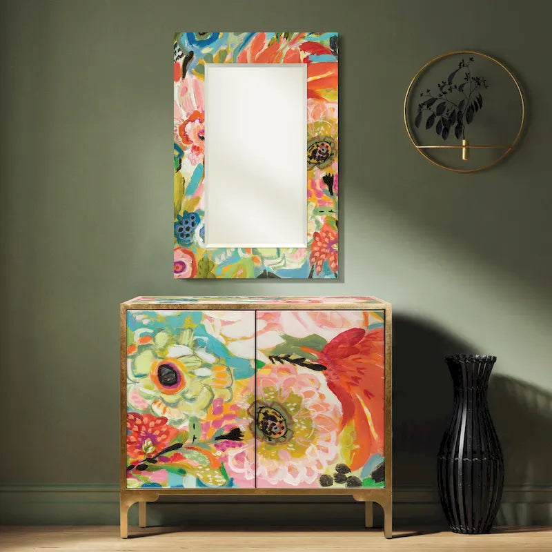 Table d'appoint et miroir d'armoire en verre imprimé