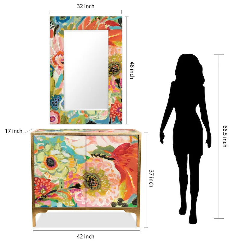 Table d'appoint et miroir d'armoire en verre imprimé