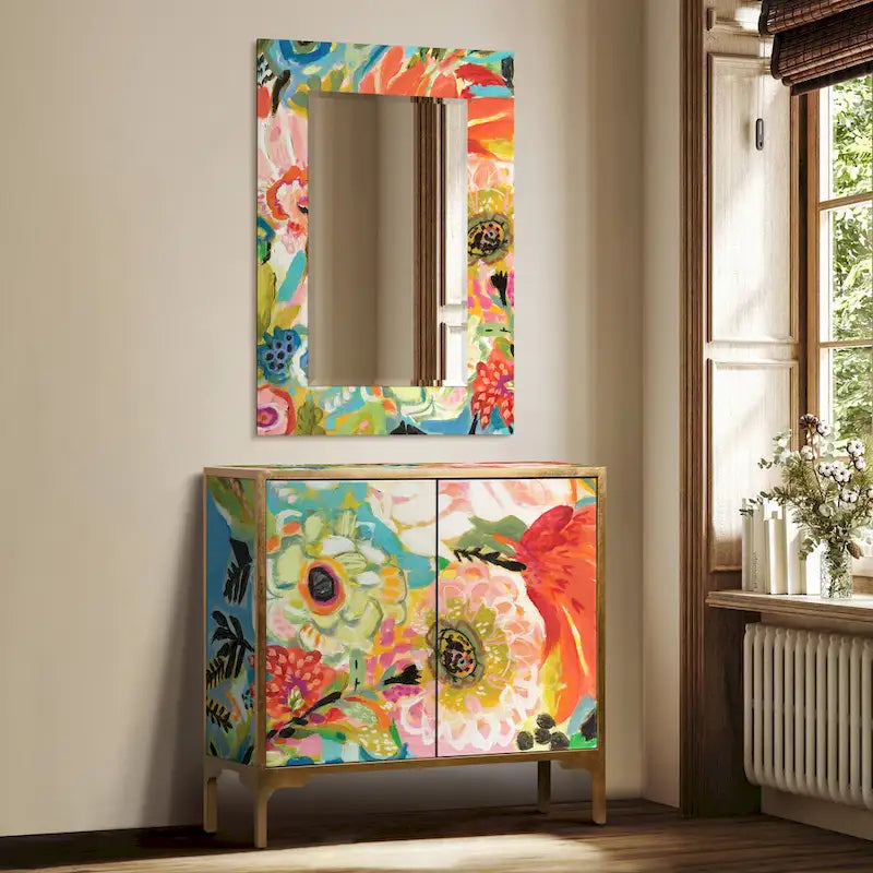 Table d'appoint et miroir d'armoire en verre imprimé