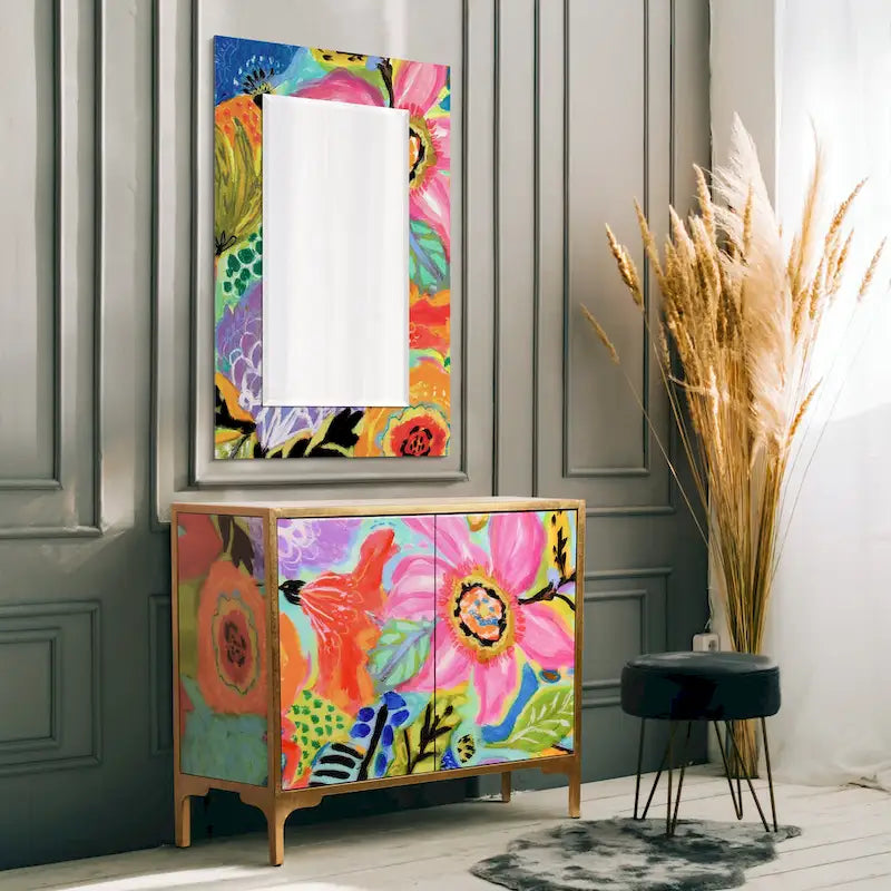 Table d'appoint et miroir d'armoire en verre imprimé