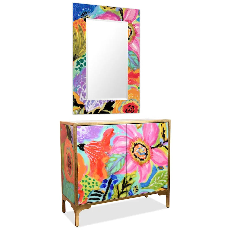 Table d'appoint et miroir d'armoire en verre imprimé