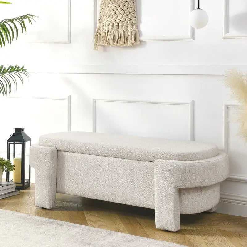 Banc rembourré en tissu de lin avec grand espace de rangement
