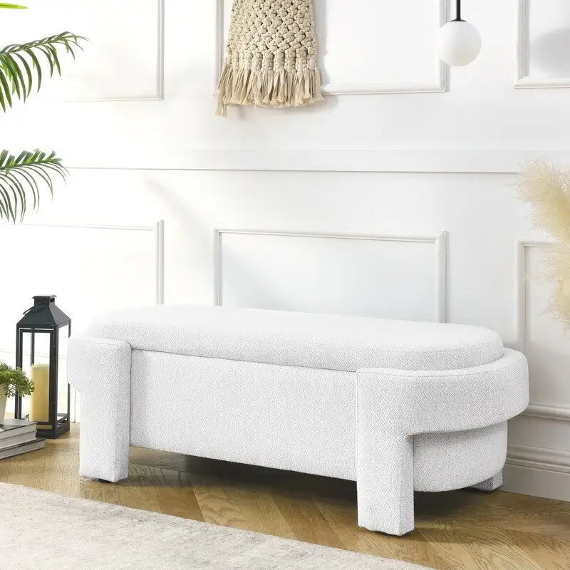 Banc rembourré en tissu de lin avec grand espace de rangement