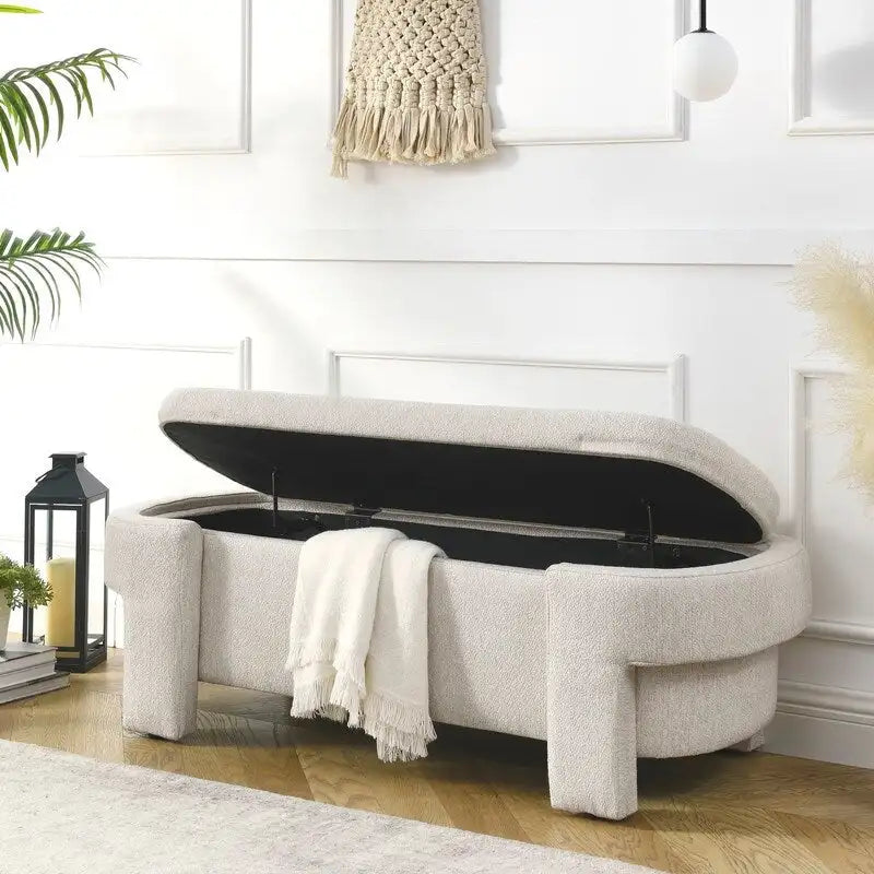 Banc rembourré en tissu de lin avec grand espace de rangement