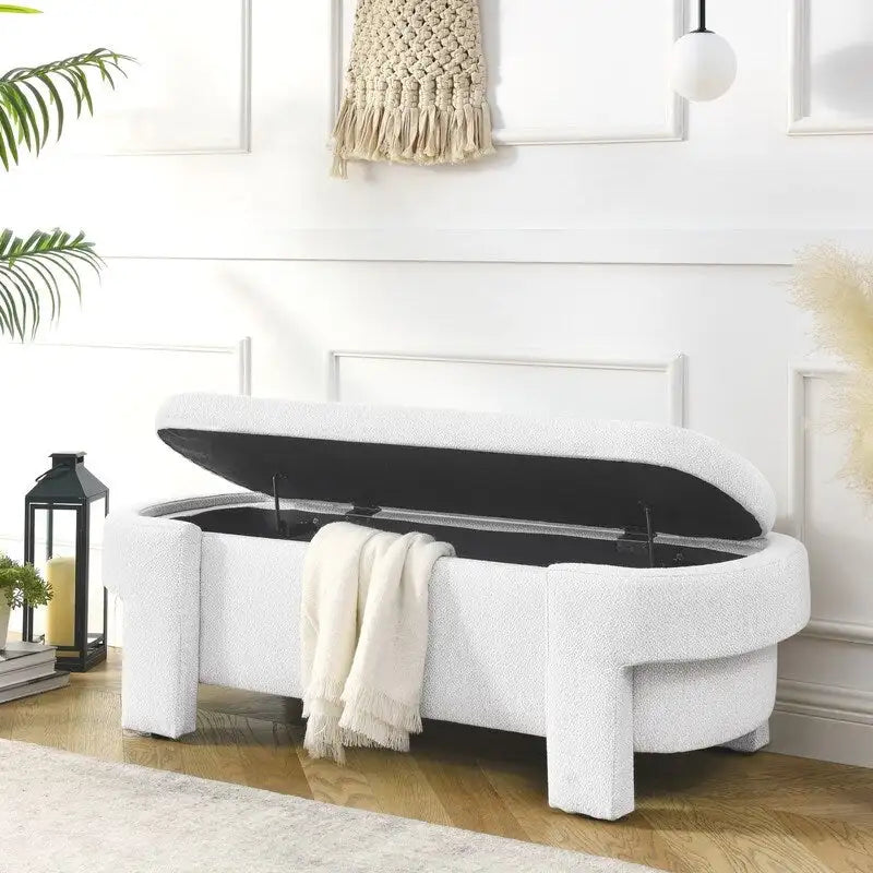 Banc rembourré en tissu de lin avec grand espace de rangement